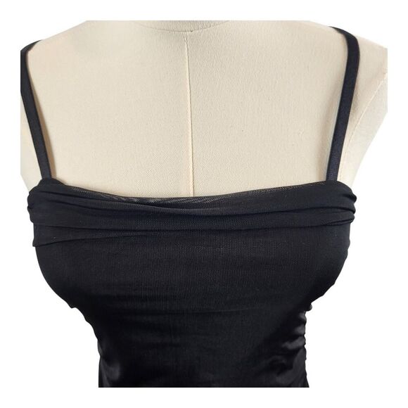 Zara Medium Black Ruched Bodycon Midi Dress Adjustable Straps Fitted Stretchy - Picture 9 of 15